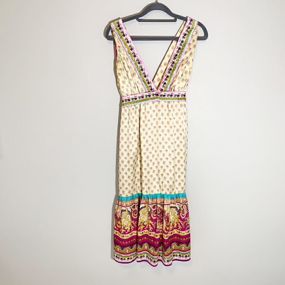 Mixit Women Yellow Floral Paisley V-Neck Midi Dress‎ Size 16 Sleeveless Boho